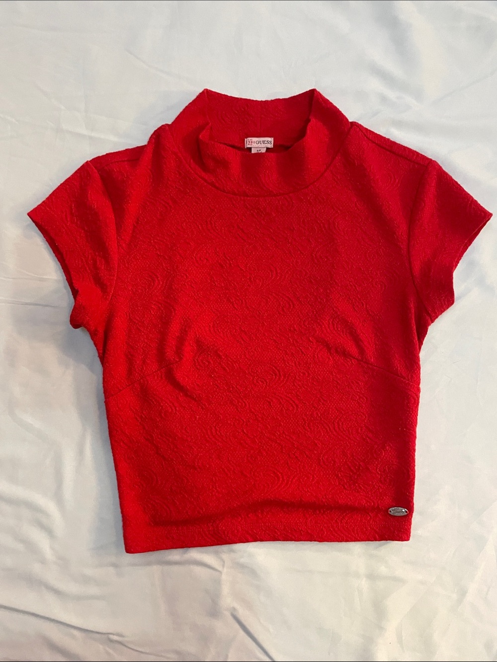 Guess Red Mock Neck Cap Sleeve Crop Top